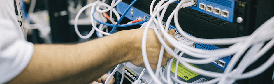 Network technician working on device