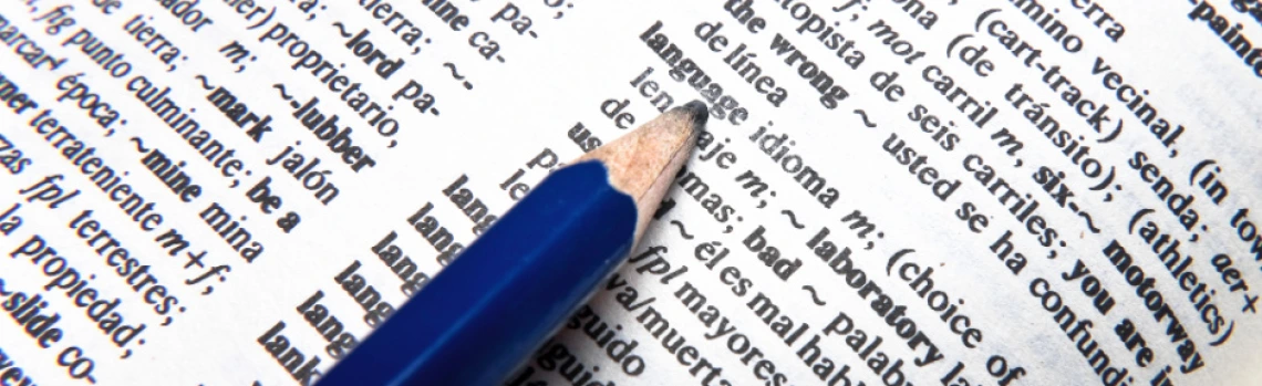 Spanish/English dictionary showing Spanish translations of the English word, "language"