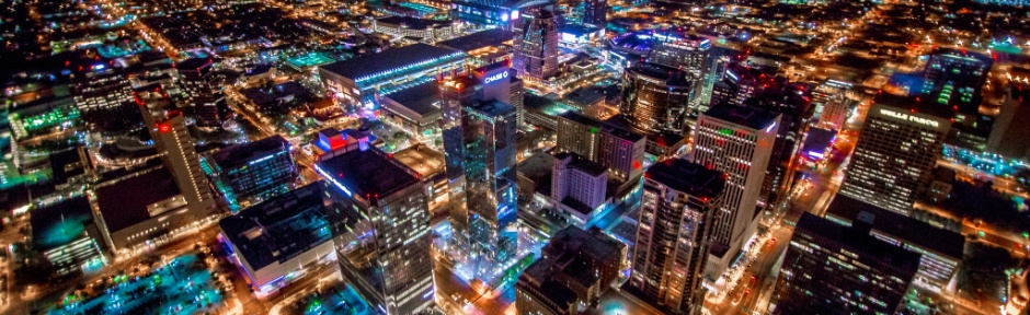 Aerial view of downtown Phoenix at night