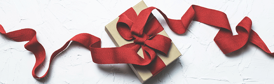 Present with a long red ribbon