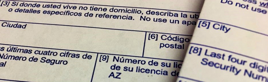Voter registration form in Spanish and English