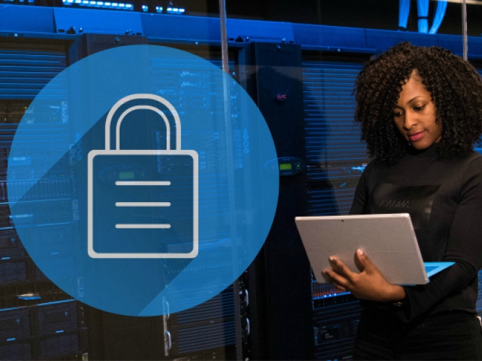 Woman working in a data center